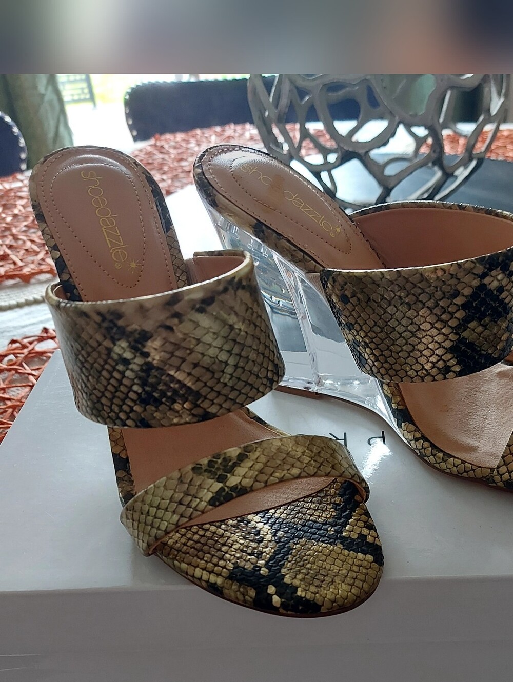🔥 Snake-Print Clear Wedge Mules